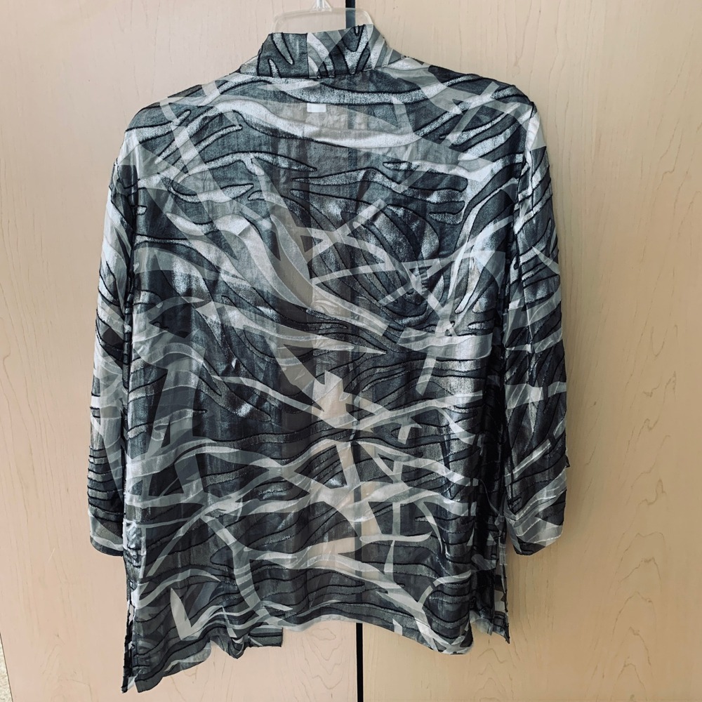 Chico's Kimono Jacket Women Lightweight Metallic Black Silver Silk Blend 0/1 S/M - Picture 5 of 10